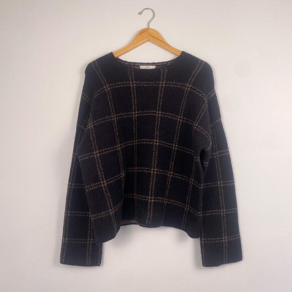 Vince Windowpane Plaid Pullover in Black/Dark Taupe Large - Picture 2 of 8